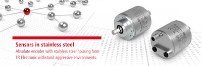 Absolute encoder with stainless steel housing from TR Electronic withstand aggressive environments.